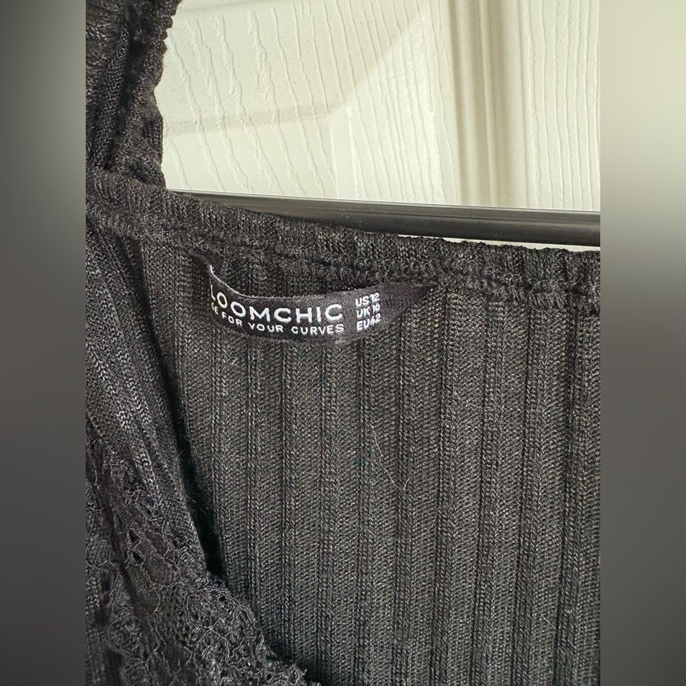 BloomChic Black Ribbed Lace Top - Picture 7 of 9